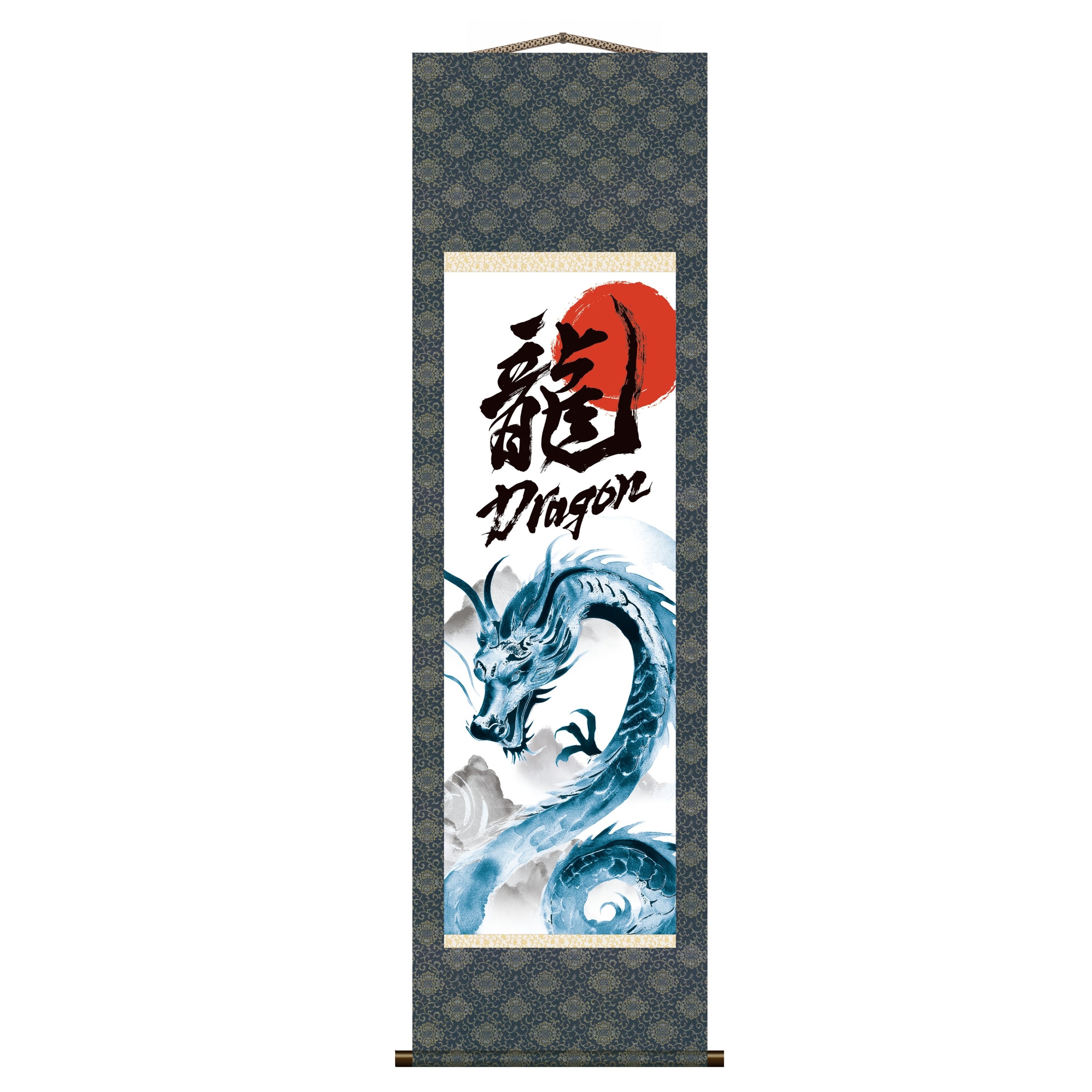 Kakemono mural Dragon japonais – Dragon bleu ascendant